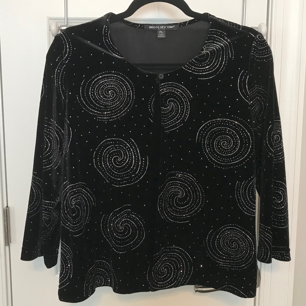 Dressy Briggs NY black velour faux 2-piece with glittery silver swirls (PL) - Picture 2 of 16